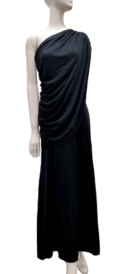 Maxi Vestido Negro Años 70 OFF THE SHOULDER Vestido Años 70 Disco Noche Ropa Joy Stevens Foto 1 de 4