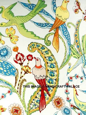 New Indian Handmade Ethnic Craft Sewing Running Loose 5 Yard Fabric Bird Printed - Image 1 of 4