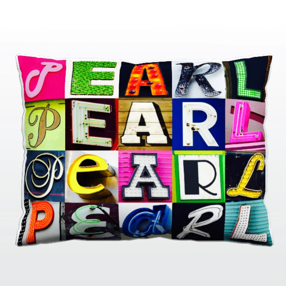 Personalized Pillow featuring the name PEARL in photos of sign letters - Image 1 of 1