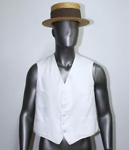French Early 20th Century Antique White Cotton Pique Tailored Vest Size L - Picture 1 of 9