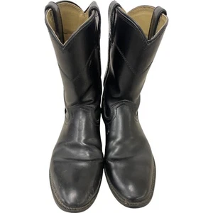 Justin Western Cowboy Boots Women 10.5D Black Ropers USA Leather Vintage Pull On - Picture 1 of 8