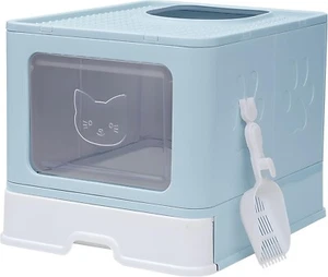 Large Space Foldable Pet Cat Litter Box with Front Entry, Top Exit, Slide Tray - Picture 1 of 7