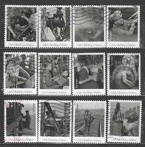 US Sc# 4801a-l BUILDING A NATION AMERICA AET of 12 USED SINGLESOFF PAPER SOUND - Picture 1 of 1