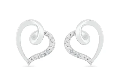 Diamond Accent Sterling Silver Heart Stud Post Earrings 10MM - Image 1 of 4