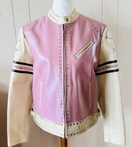 Giacca Wilsons Pelle Maxima XL Moto Western Racing Rosa Borchiata Anticata - Foto 1 di 13