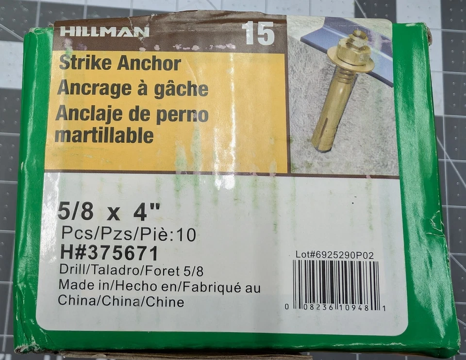 (Caja de 10) Anclaje Hillman Hammer Drive 5/8 "X 4" Caja abierta de acero galvanizado Foto 1 de 2