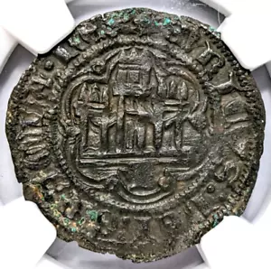 Henry III Burgos MEDIEVAL SPAIN BI Blanca 1390-1406 NGC AU53 Castle Lion Coin - Picture 1 of 9