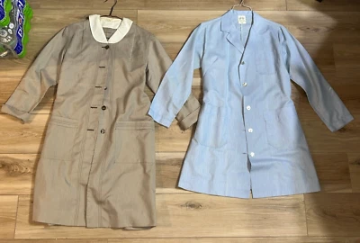 Lot 2 vtg 1950s 60s NURSE DOCTOR WAITRESS Pin Stripe Uniform Lab Coat COSTUME - Image 1 of 4