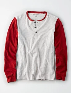 NWT AEO American Eagle Long Sleeve Colorblock Henley Tee 2 Colors MT or LT - Picture 1 of 5