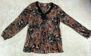 Bandolino Women's 18W Blouse Long Sleeve Floral Boho Peasant Sheer Fitted Flare - Picture 1 of 13