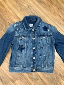 Gap Kids Girls Jean Jacket Wash Denim Star Patches Distressed Size: Large - Picture 1 of 16