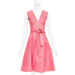ALEXANDER MCQUEEN 2017 Pasarela Fucsia Rosa Cuero Motociclista Cremallera Vestido IT36 XXS - Imagen 1 de 13