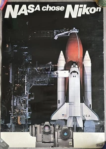 VTG Authentic 1980s NASA Space Shuttle Nikon F3 Camera Film Poster Japan 20x28 - Picture 1 of 9