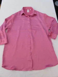 COLLUSION BUBBLEGUM ROSA GRANDAD STIL OVERSIZE SATIN NACHTHEMD NACHTHEMD UK 22 - Bild 1 von 12