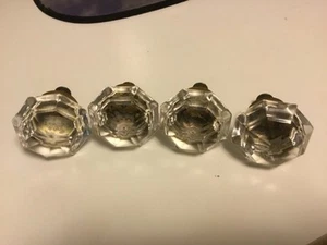 LOT of 4 Medium Crystal Clear Diamond Cut Glass Door Drawer Knobs Handle Pulls - Picture 1 of 13