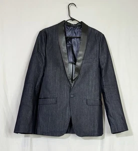 NEW 🔥 ZARA MAN Sz 38 Navy Blue Denim Couture Satin Lapels Blazer Tuxedo Jacket - Picture 1 of 17