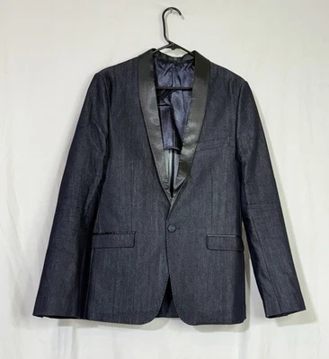 NEW 🔥 ZARA MAN Sz 38 Navy Blue Denim Couture Satin Lapels Blazer Tuxedo Jacket - Image 1 of 4