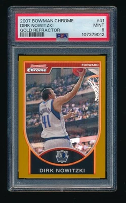 PSA 9 DIRK NOWITZKI 2007-08 BOWMAN CHROME REFRACTOR GOLD #/99 *DALLAS MAVERICKS* - Image 1 of 2