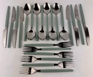 Vintage Blue Handle Stainless Flatware 22 Pcs Forks Spoons Knife Unbranded - Picture 1 of 10