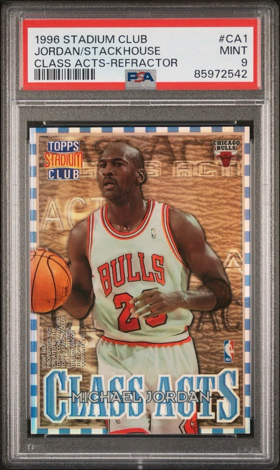 1996 STADIUM CLUB CLASS ACTS #CA1 MICHAEL JORDAN STACKHOUSE REFRACTOR PSA 9 - Image 1 of 3