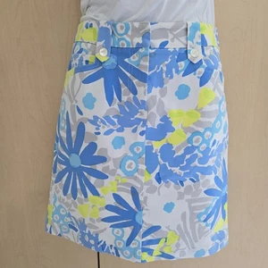 J. McLaughlin Floral Mini Skirt Size 2 White Blue Yellow Gray Zip Closure - Picture 1 of 7