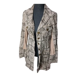 Free People Vtg Button Coat Throwback Blazer Boho Trench Jacket Pieced Tapestry  - Picture 1 of 12