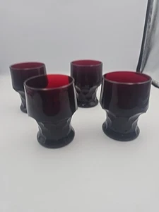Ruby Red Georgian Honeycomb Drinking Glasses vintage anchor hocking 4” Tall - Picture 1 of 8