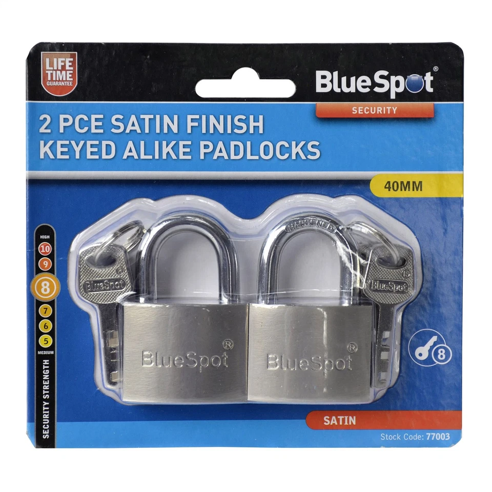 Blue Spot Tools - 2 Pce 40mm Satin Finish Keyed Alike Padlocks - Image 1 of 1