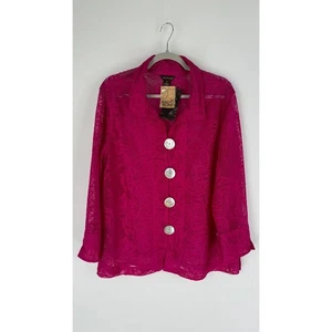 Multiples Pink Azalea Floral Button Up Sheer Jacket Long Sleeve Womens XL NWT - Picture 1 of 6