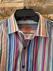 Robert Graham Shirt Mens Large Multicolor Striped Button Front Flip Cuff - Picture 1 of 6