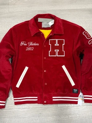 Hudson Men's Corduroy Full-Snap Collared Red Varsity Letterman’s Jacket Small - Image 1 of 4