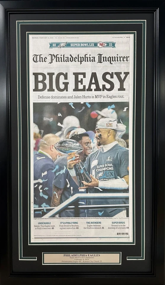 Periódico Full Inquirer del Super Bowl LIX (59) Philadelphia Eagles Framed Champions Foto 1 de 1