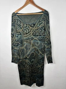 Peruvian Connection Size Medium Jumper Dress Long Sleeve Navy Teal Floral Pima C - Picture 1 of 7