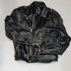 Chaqueta de motociclista de cuero ligeramente envejecida Tannery West para hombre talla mediana” - Imagen 1 de 16