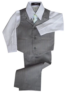G280 Silver Pinstripe Boys Formal Dresswear Vest Set Sizes Baby to Teens - Picture 1 of 18