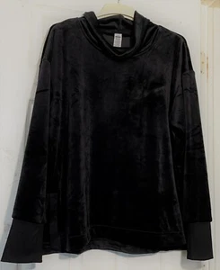 RBX women velour cowl neck Black tunic top plus size 2X rib cuffs side slits New - Picture 1 of 4