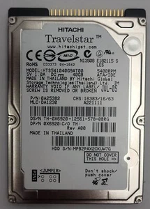 Hitachi HTS541040G9AT00, HDD 2,5", 40 GB, IDE/PATA a 44 pin, testato con foto - Foto 1 di 8