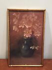 Vintage Water Color Painting Pitcher Of Flowers In Ornate Brass Frame