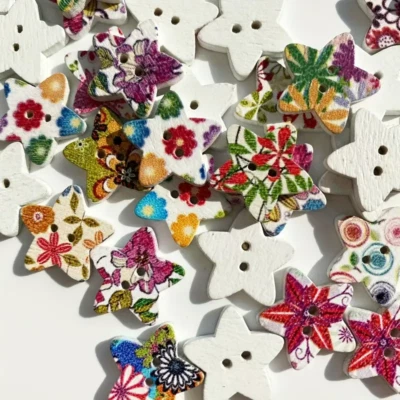 30pcs Assorted Colorful Patterns Wooden Star Buttons for Sewing & Crafts - Image 1 of 2