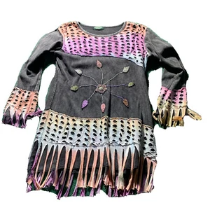 Kathmandu Imports Shirt Tunika Damen MED Blumen Batik Fransen Festival BOHO - Bild 1 von 11