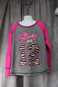 Faded Glory Girls Sleep Until 12 Pink Gray Sleep Long Sleeve Shirt Medium (7-8) - Picture 1 of 3