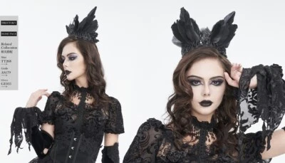 Diablo Moda Negro Gótico Retro Cruz Cuentas Pluma Disfraz Corona Tocado Foto 1 de 4