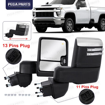 Driver Passenger Side Chrome Tow Mirror For 2019-2024 Chevy Silverado GMC Sierra Foto 1 de 4