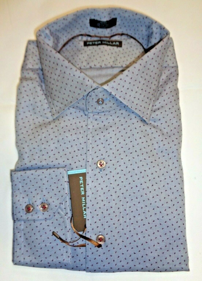 NEW PETER MILLAR L/S PICK STITCH FIRENZE PRINTED OXFORD SPORT SHIRT, LARGE, GREY - Image 1 of 1