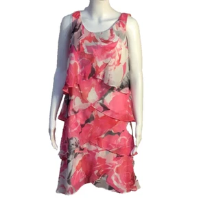 J R Nites by Carol Lin rosa Blumen Chiffon Stufen Rüschen ärmelloses Kleid Gr. 14 - Bild 1 von 12