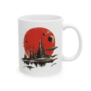 Cosmic Sunset Ceramic Coffee Mug, Space Lover Gift, Unique Vintage Sci-Fi Art - Picture 1 of 18