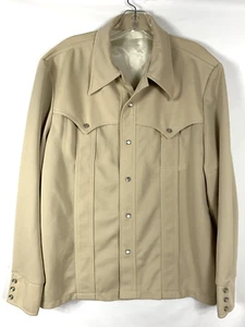Mens Leisure Jacket Blazer Coat Tan Western Pearl Snap Sz 44/Large Vintage FLAW - Afbeelding 1 van 8