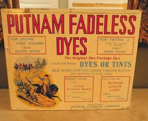 ANTIQUE 1930's PUTNAM FADELESS DYES STORE COUNTER DISPLAY / TIN LITHOGRAPH - Picture 1 of 16