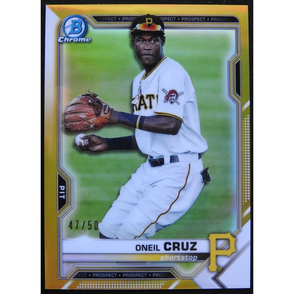 2021 Oneil Cruz Bowman Chrome True Gold Refractor #BCP-24 Prospect #47/50 - Image 1 of 4