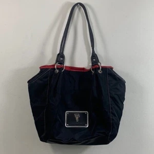 Tignanello Hobo Tote Purse Shoulder Bag Womens Large Black Red Slouchy Nylon PVC - Picture 1 of 13